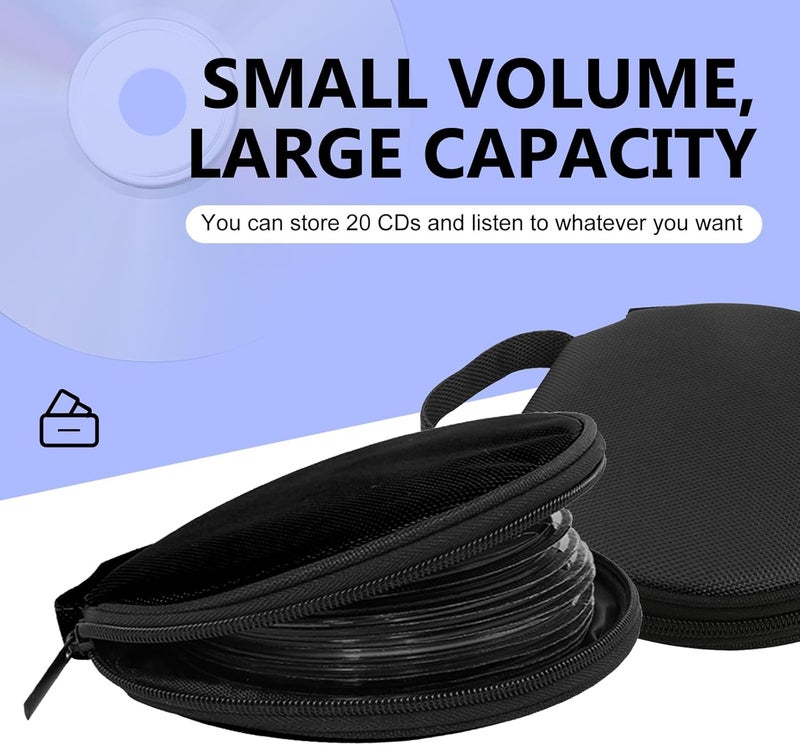 Arwrilt Car CD Storage Bag, Oxford Cloth Round CD Case Holder with Carrying Strap, Portable 20 Capacity DVD Storage Holder, Universal for Most Cars (Black) - Image 5